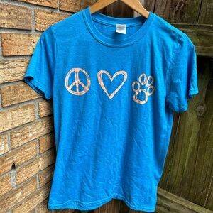 Gildan Blue Tee with Peace, Love, Paw Print